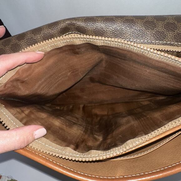 Authentic CELINE Macadam Canvas Clutch Bag PVC Leather Brown organizer vintage - Picture 9 of 16